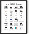 Retro Video Game Posters for Walls - by  | Video Game Wall Art and Gamer Poster | Gamer Decor for Boys Room | Gamer Wall Art Evolution of Video Game Controller (Black Framed) (16X20)