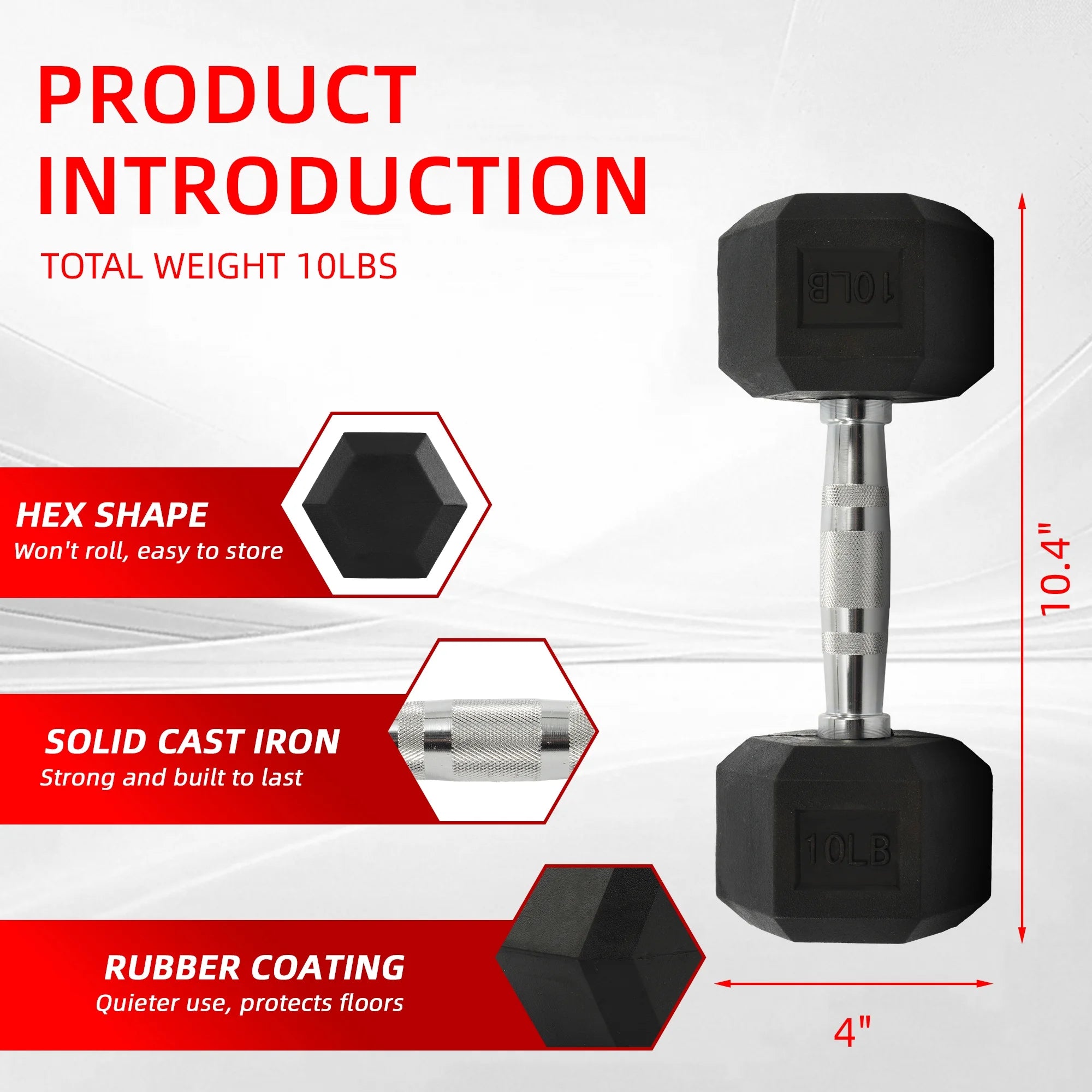 Rubber Encased Hex Dumbbell, Cool Gray 5 Lb